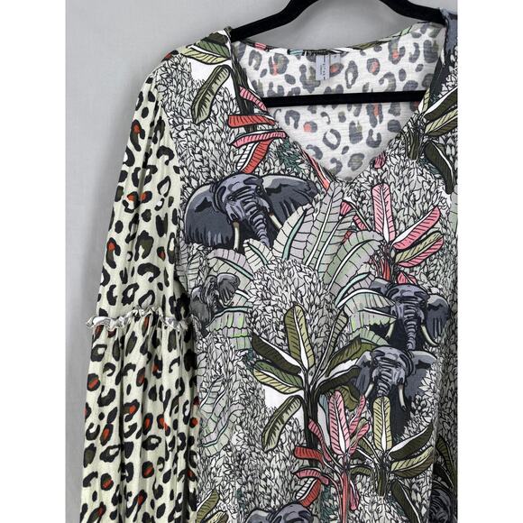 Blank London Anthropologie Top Small Green Animal Print Jungle Elephants Floral - Picture 5 of 8